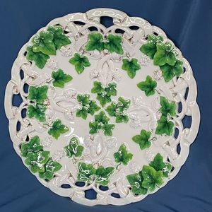 Antique MEISSEN green grape vine/leaves plate. Raised design. Made in Germany.